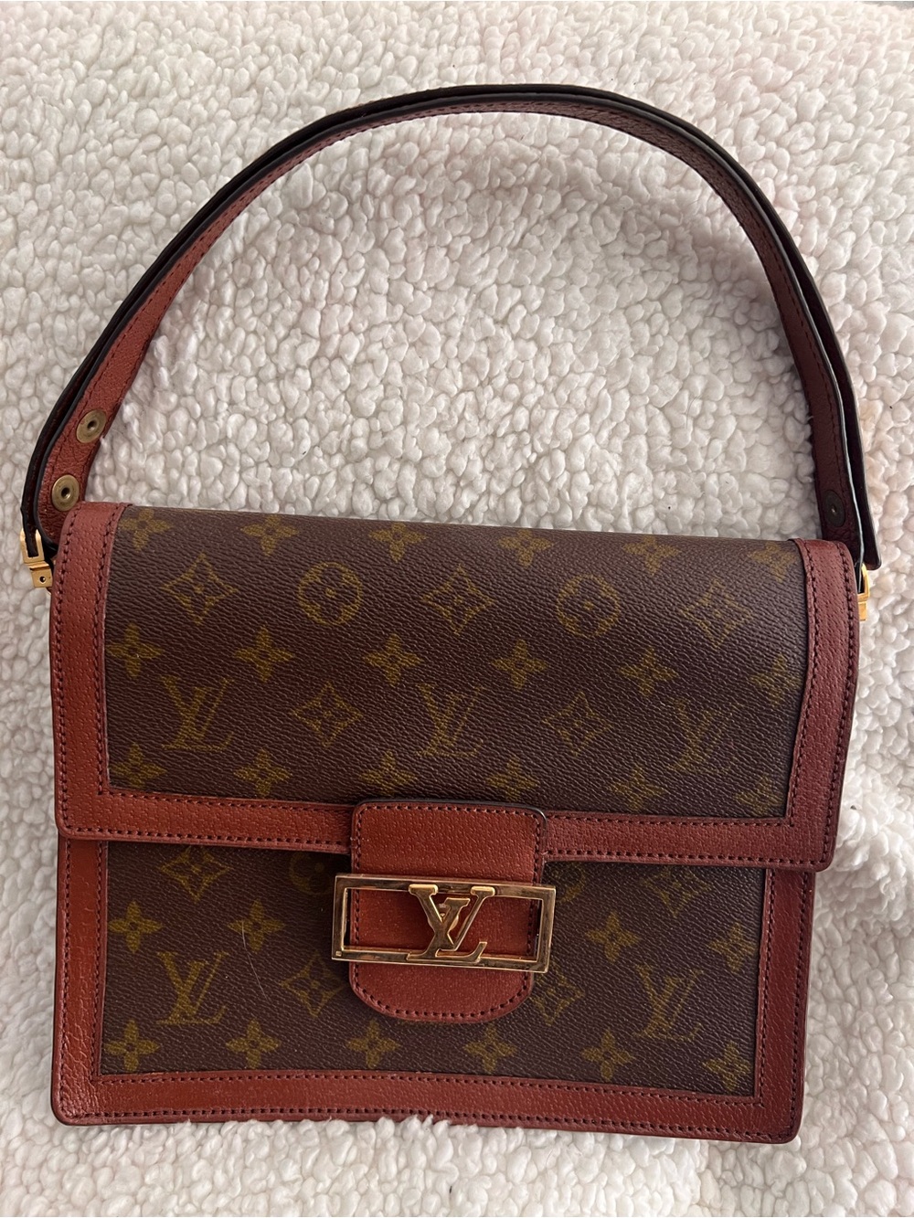LOUIS VUITTON Sac Dauphine Shoulder Bag vintage Brown Monogram Canvas w/ COA